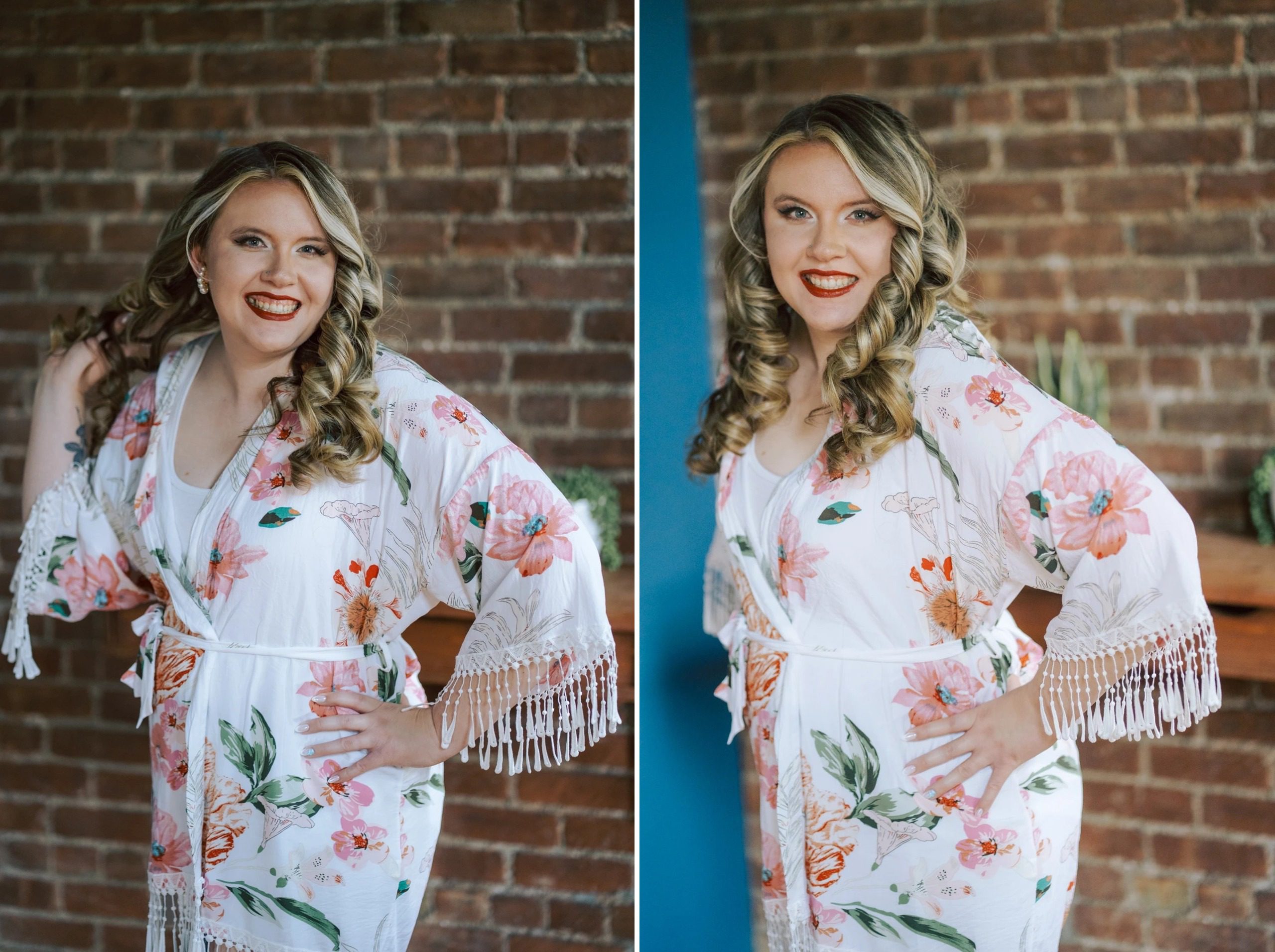 Woman posing for a portrait against a brick wall, smiling at the camera. — Wedding at Dramatic Hall, peekskil, ny